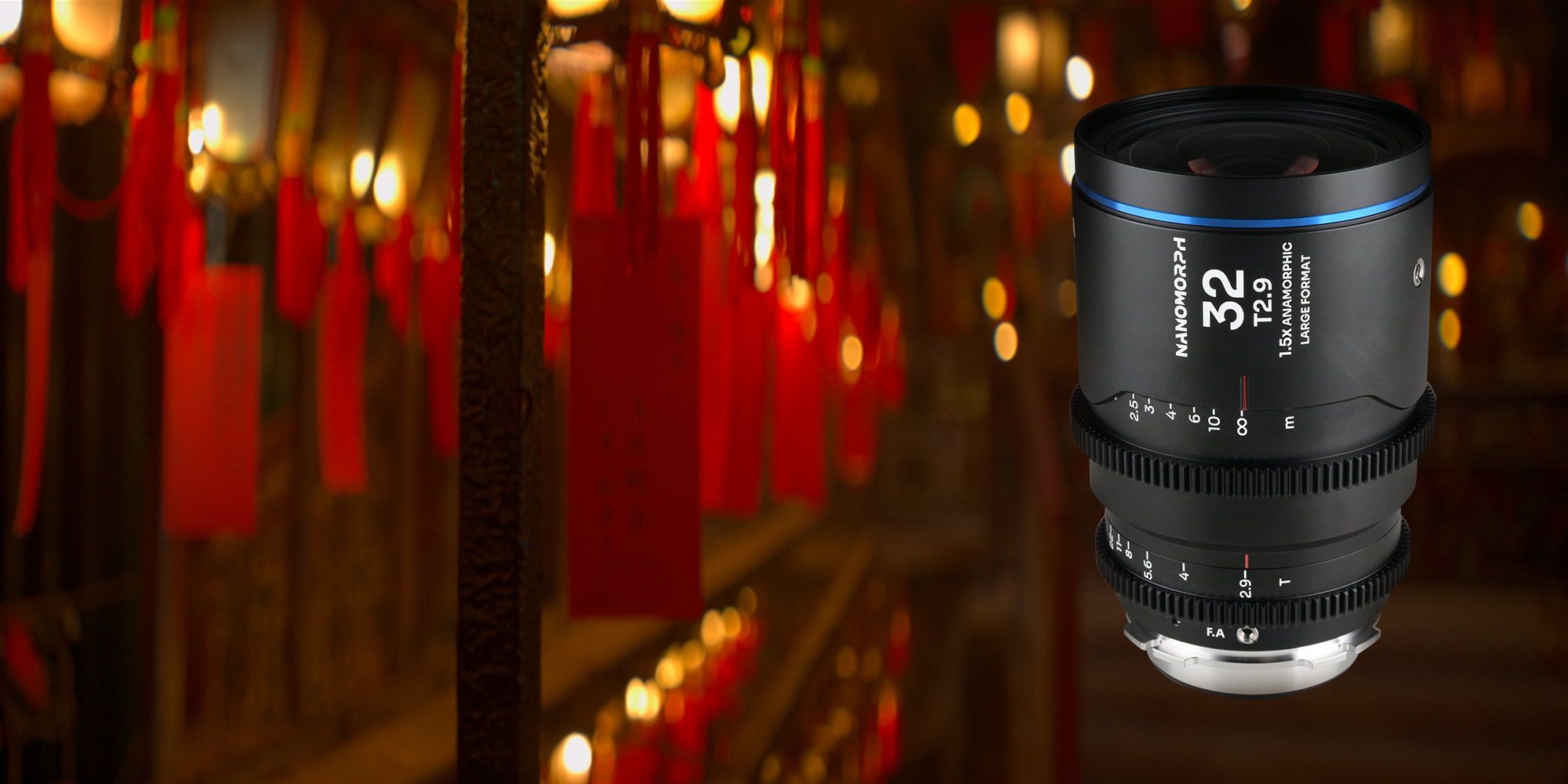 Obiektyw Laowa Nanomorph 32 mm T2,9 1,5x LF Blue do Arri PL/Canon EF na tle świątyni w nocy